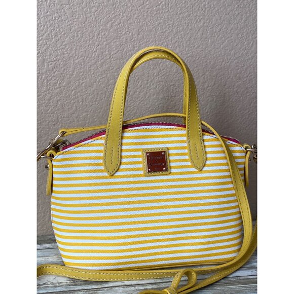 Dooney & Bourke Zip Zip Dome Satchel Sunflower Stripe Coated Canvas Purse - Picture 16 of 16
